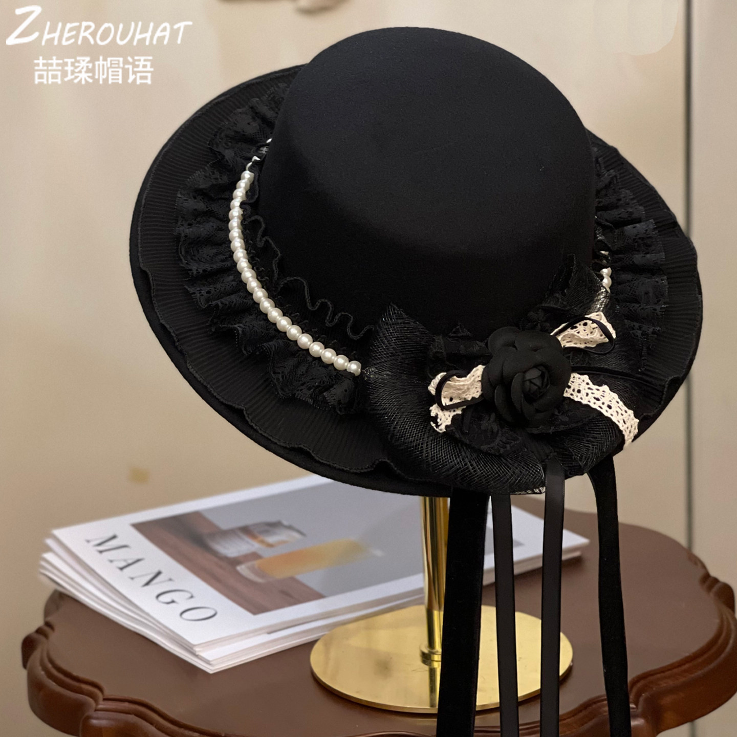 2025秋季潮流必备！平顶蕾丝花边礼帽让你轻松展现高级感_帽子_淘宝服装网, image size:1440x1440