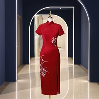 Красное цветное ципао, элегантное свадебное платье для матери, вечернее платье