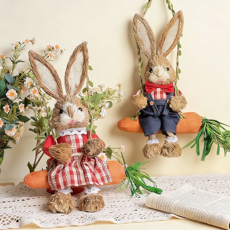 Creative Handmade DIY Wall Decoration Hanging Ornaments Straw Rabbit Mural Cake Milk Tea Shop Coffee Living Room Wall Decorations