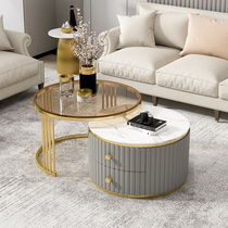 Nordic Round Rock Plate Tea Table Creative Composition Modern Minima Light Extravagant Home Small Family Living Room Glass Small Tea Table