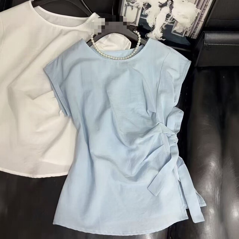 Lace-Up Shirt with Pleated Top Lace-Up Shirt with Pleated Top
