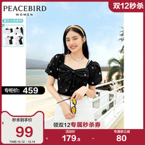 Taiping Bird Bow Two Wear Top Women Bubble Sleeve Design 2021 Summer New Sling Print Short Sleeve Top