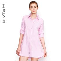 (Clearance) hsiya ya fashion home pajamas simple Plaid long shirt Women summer long cotton T-shirt
