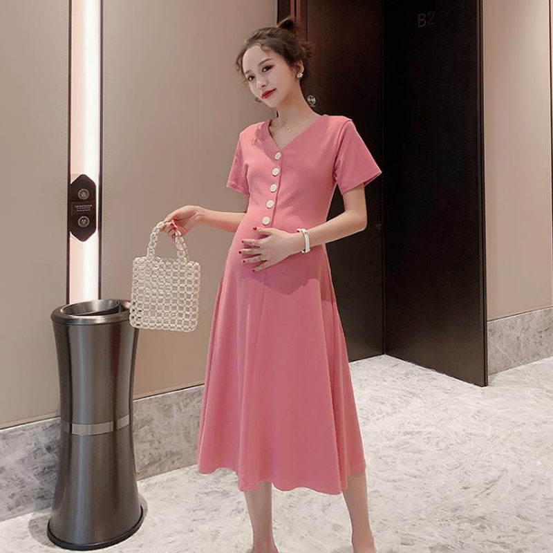Breastfeeding pregnant women dress summer fashion style Mom V reconcile skin long temperament summer pregnant woman dress