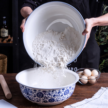 And pasta green flower porcelain kneading basin old fashioned ceramic surface basin large number thickened hair side basin Home kitchen washing basin