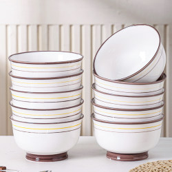 Ceramic Bowl Household 2025 New High-Looking Underglaze Color Tableware Simple and Fashionable Microwaveable Rice Bowl 10 Pieces