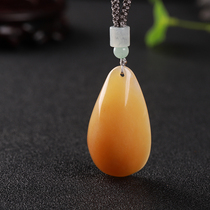 Yunnan Huanglong jade A goods pendant national wind sweater chain chicken oil yellow pendant drop hang pendant one thing certificate