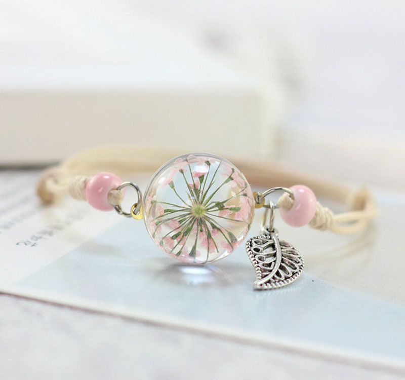 Mười Mile Đào Hoa Thực Vật Bất Khô Flower Bracelet Bracelet Braided Vòng Chân Bốn Lá Những Người Yêu Thích Ape Sinh Viên Món Quà Ngày Nữ