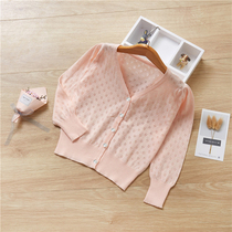 Girls knitted cardigan thin coat Western-style girl baby cotton air-conditioning shirt girl summer childrens sun protection clothing