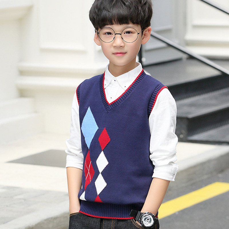 Boys knit vest 2023 Spring and Autumn new mode of large children's cotton - haired sweater outer worn