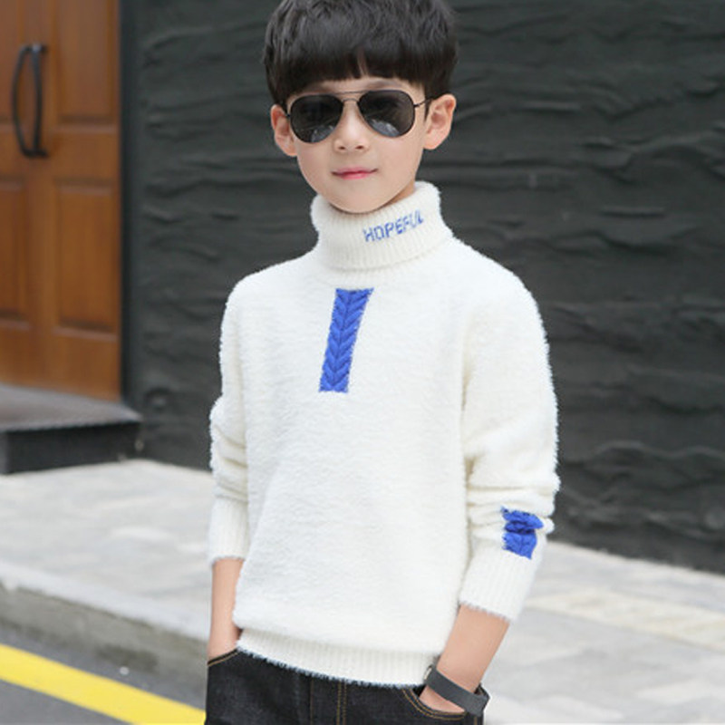 Boys high - collar sweater 2023 new plus thickened mink - like children in the bottom coat boys knitted and children's clothes