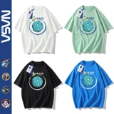 Хлопковая цветная трендовая футболка с коротким рукавом, оверсайз, размер