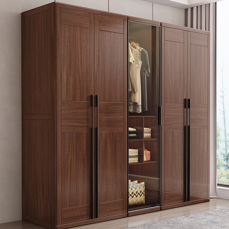 Chinese-style solid wood wardrobe simple modern 345 assembled walnut large wardrobe corner side cabinet economy bedroom