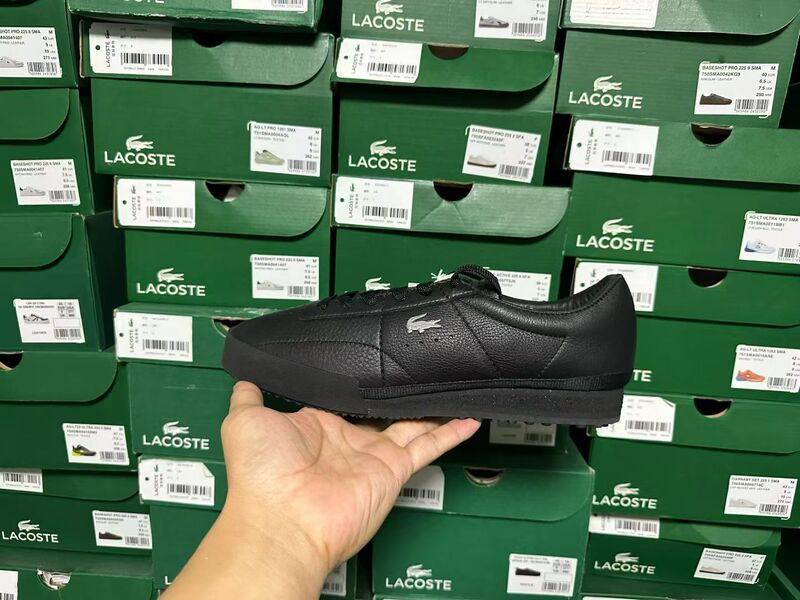 Lacoste French Crocodile Low-Top Casual Trendy Men's Shoes All Black Cowhide Forrest Shoes Formal Leather Retro Shoes