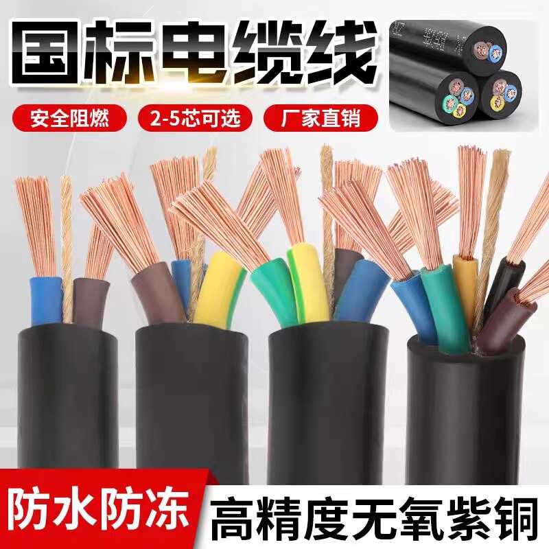 National Standard Pure Copper Rvv Wire and Cable 2 3 4 Core 1.5/2.5/4/6 Square Household Outdoor Soft Sheathed Wire