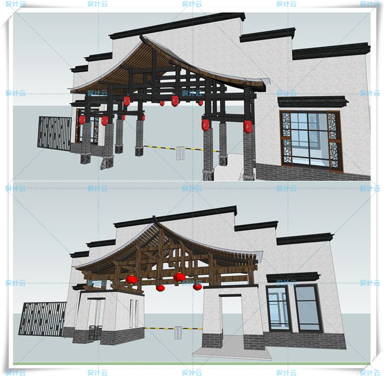 SJ039SU模型园林景观大门景墙围墙小品模型欧式中式-23