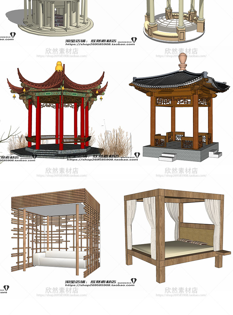 DB01092SU草图大师欧式中式现代亭子构筑物sketchup园林景观模型-4