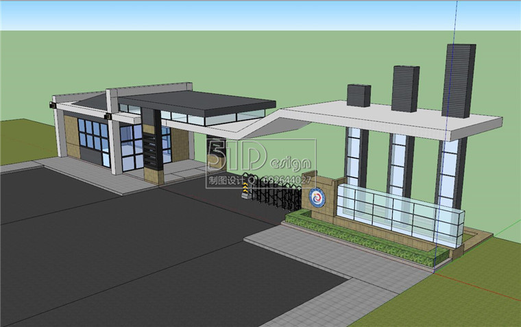 SU00237现代风格办公设计大门su精细模型建筑方案设计sketchup-3