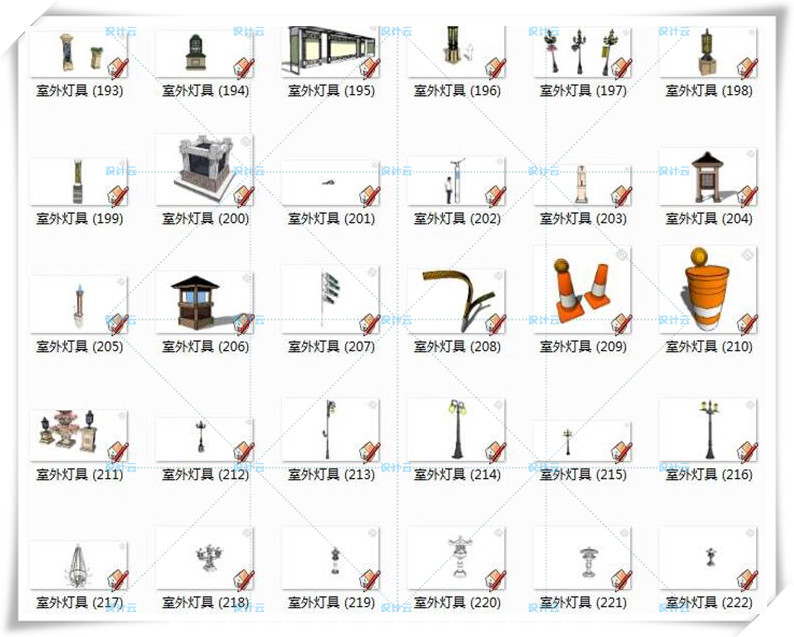 SJ046室外园林景观灯具路灯古灯模型欧式中式SU模型-7