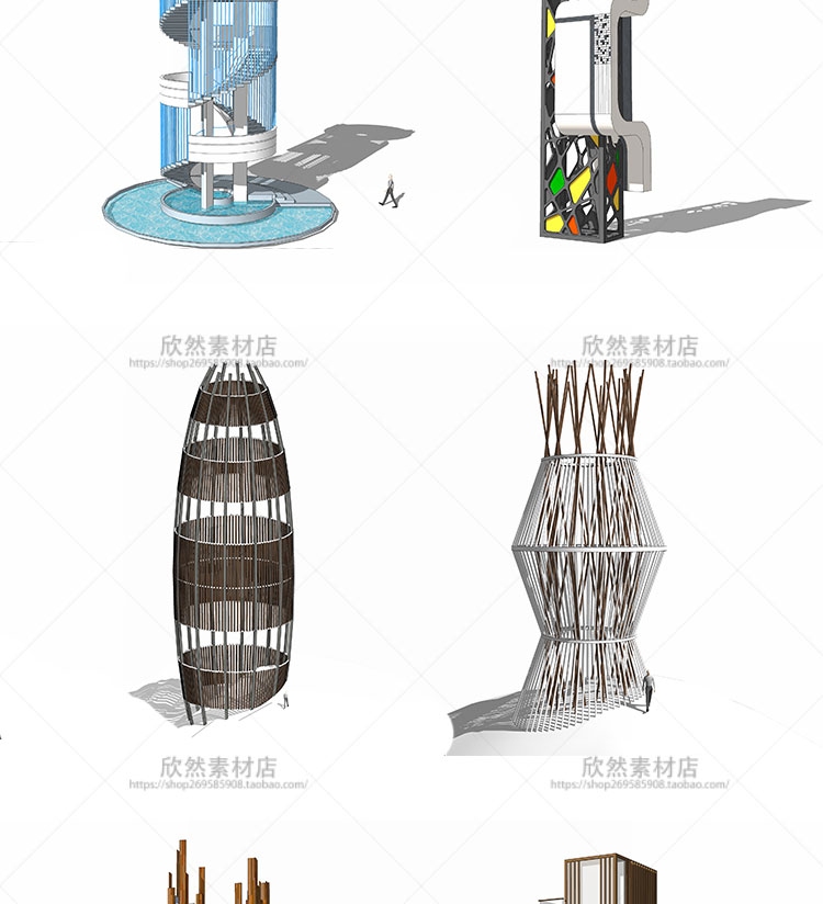 R313 sketchup草图大师园林景观树屋景观塔瞭望塔构筑物观S...-2