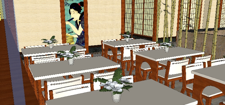 DB08188 日式餐厅室内设计 sketchup草图大师模型 日本料理店...-4