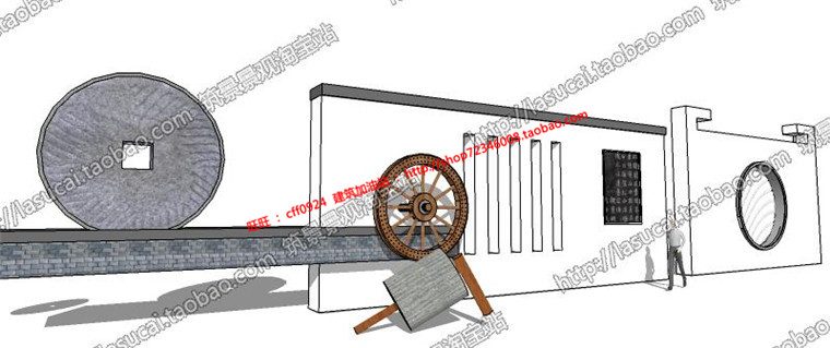 R212中式亭廊景墙水景灯柱小品SU组件Sketchup草图大师景观...-9