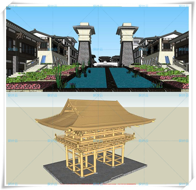 SJ034古建SU模型 仿古建筑古亭中国式/外国古典-16
