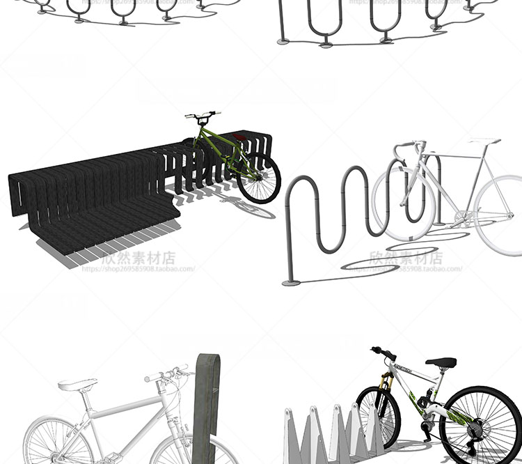 R267 sketchup自行车单车停靠架公共小品设施su草图大师景...-14