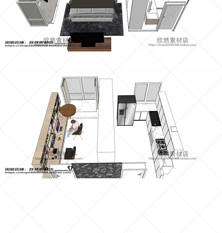 DB01096 sketchup家装室内设计案例SU模型三室二厅现代北欧草...-10