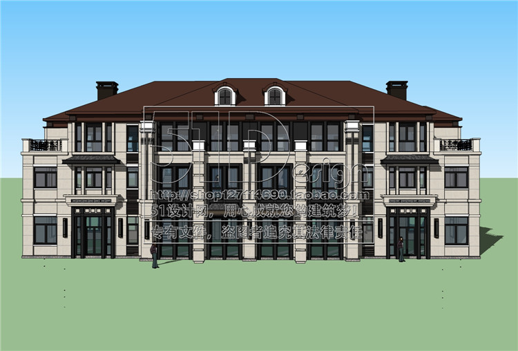 SH00001法式古典主义别墅联排叠加洋房SU模型草图大师Sketchup-5