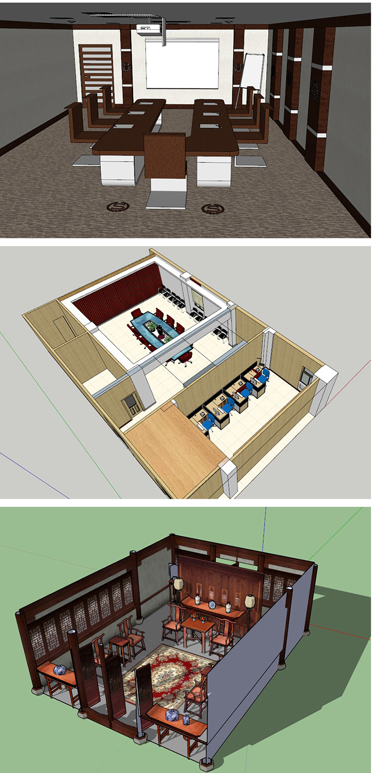 SJ032办公室会议室场景办公空间家具SU模型-11