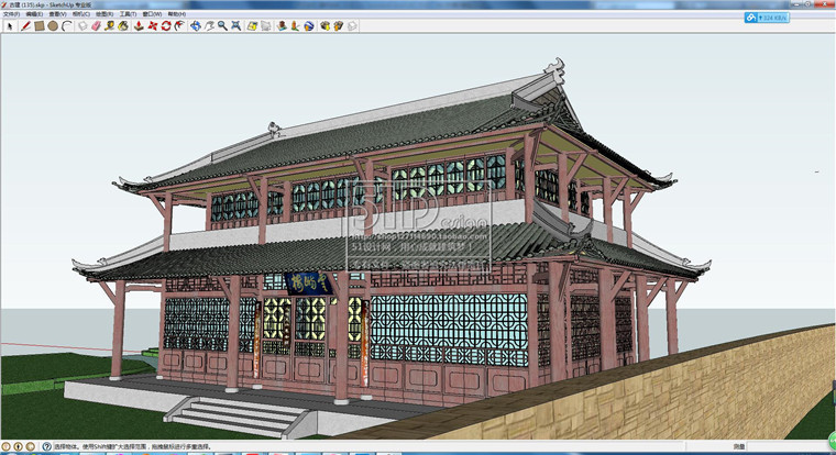 R204 中式古建筑凉亭民居su草图大师模型sketchup精细skp可...-9