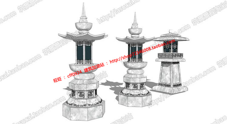 DB00047 SU石灯笼编钟Sketchup草图大师景观模型中式亭廊景墙...-8