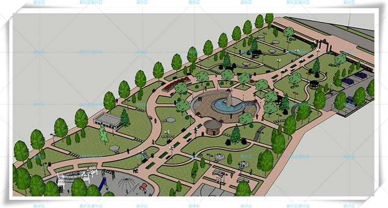 SJ013广场小区学校园林公园场景观设计su素材模型库-10