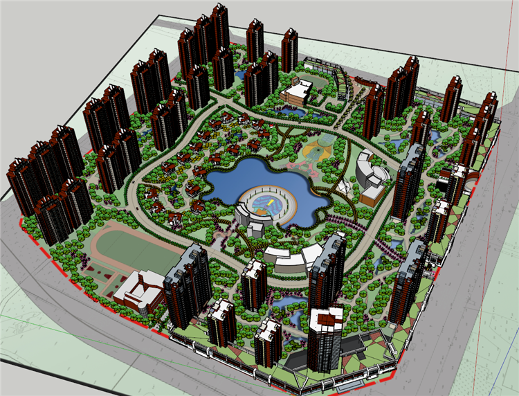 R132 居住区小区楼盘古典中式现代住宅设计SU模型SketchUp...-1