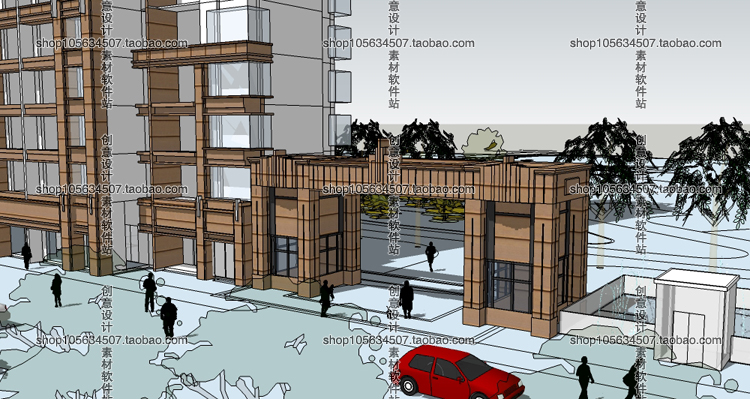 DB08120小区景区学校欧式中式厂区大门岗亭入口sketchup模型...-21