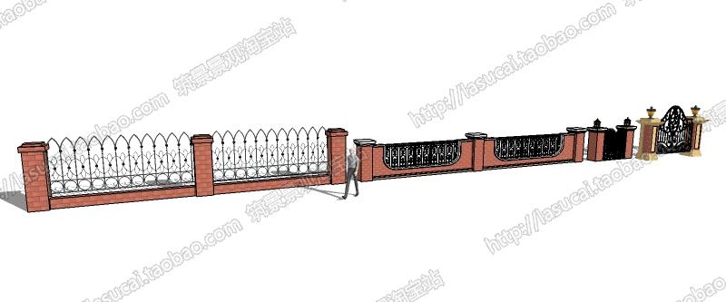 DB00614 SU组件Sketchup草图大师景观模型欧式中式景墙围墙栏...-12