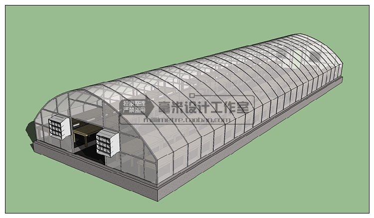 DB08187玻璃温室大棚SU模型花窖蔬菜养殖农业生态园-18