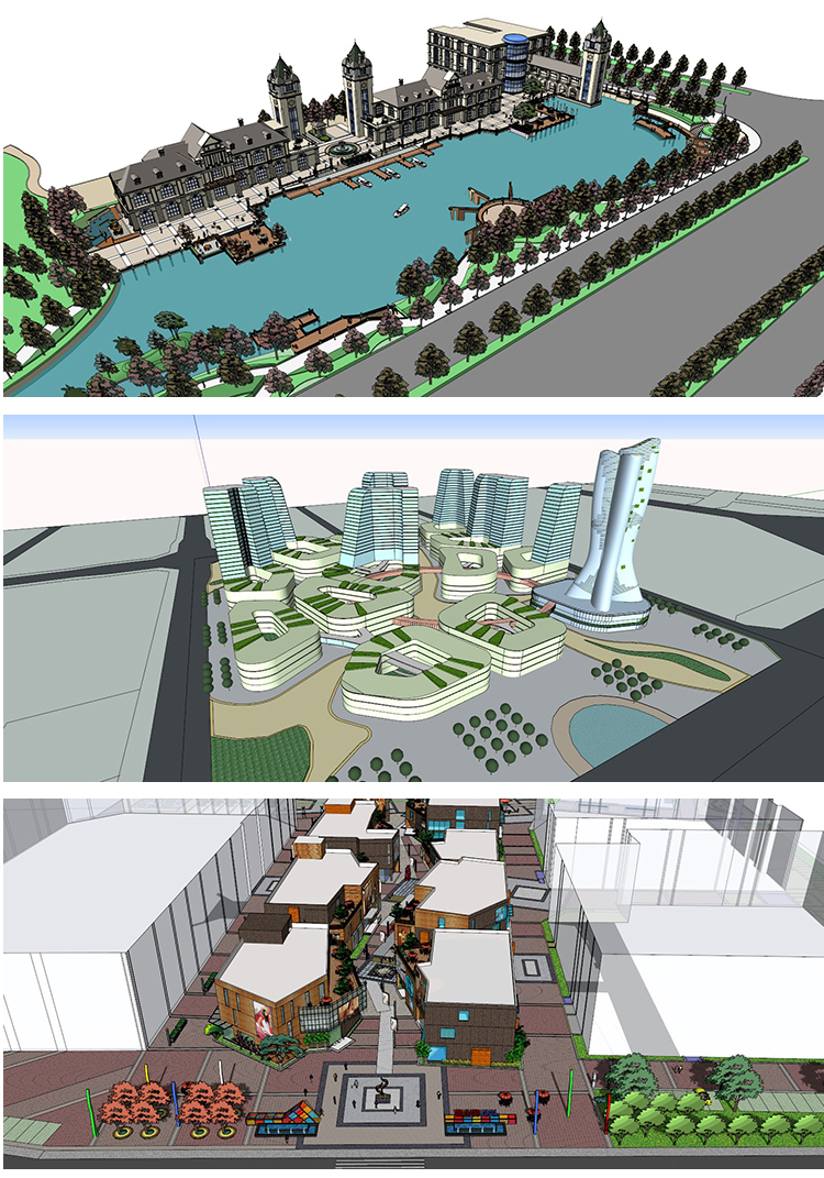 SJ002步行街商业街综合体建筑草图大师模型su城市广场景观-11