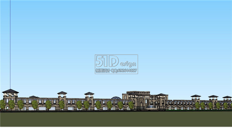 SU00226古典欧式大门商业街区门头su模型sketchup-6