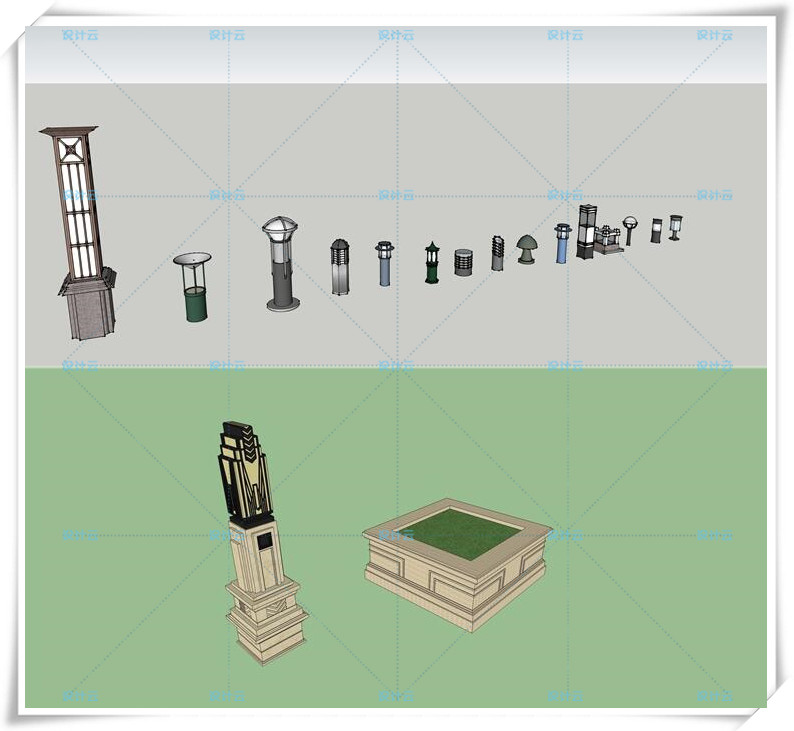 SJ046室外园林景观灯具路灯古灯模型欧式中式SU模型-13