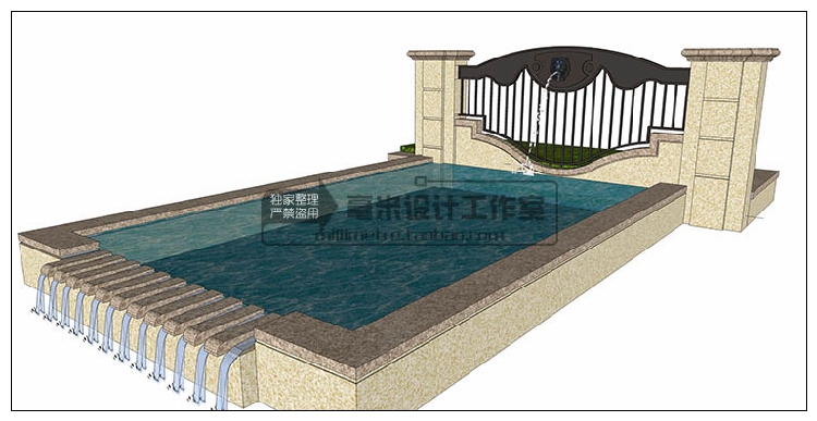 DB08245 水景喷泉瀑布SU模型水池叠水系公园广场sketchup景观...-3