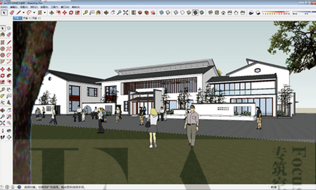 ZZ0078SketchUp模型新中式徽派风格商业街别墅住宅酒店办公...-4