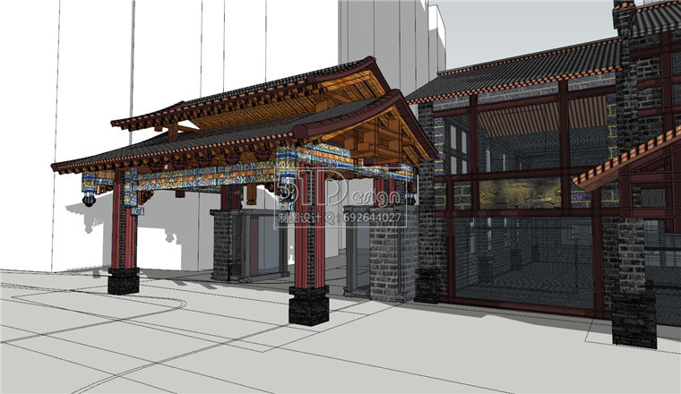 SU00240中式古建大门门头建筑方案设计资源su精细模型sketchup-3