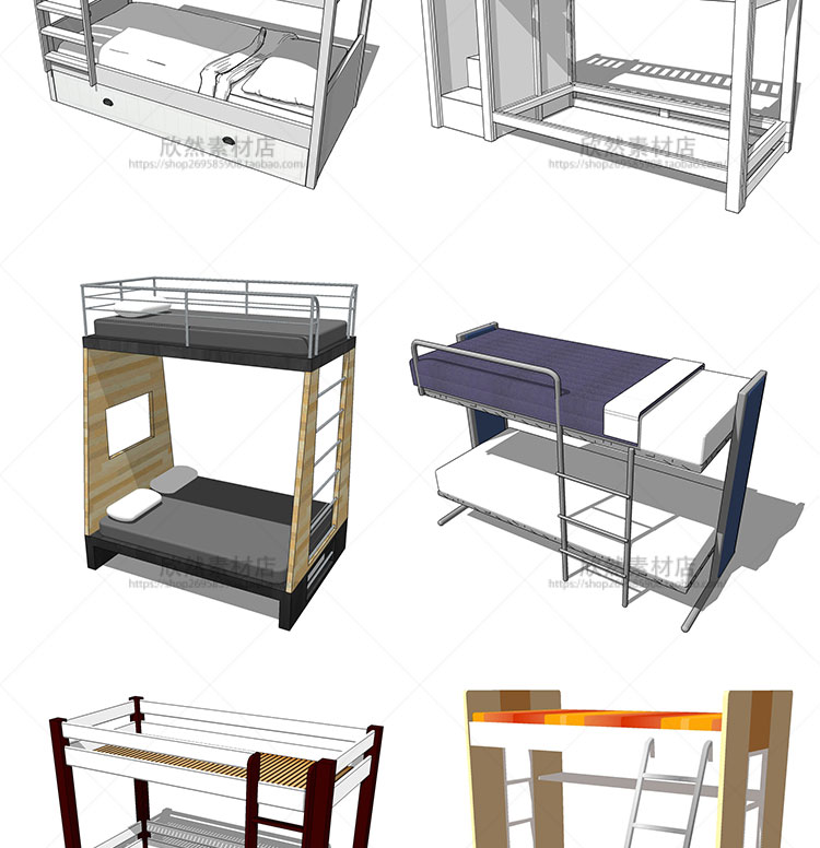 R282 sketchup室内设计儿童家具卧室床上下床欧式su模型草...-8