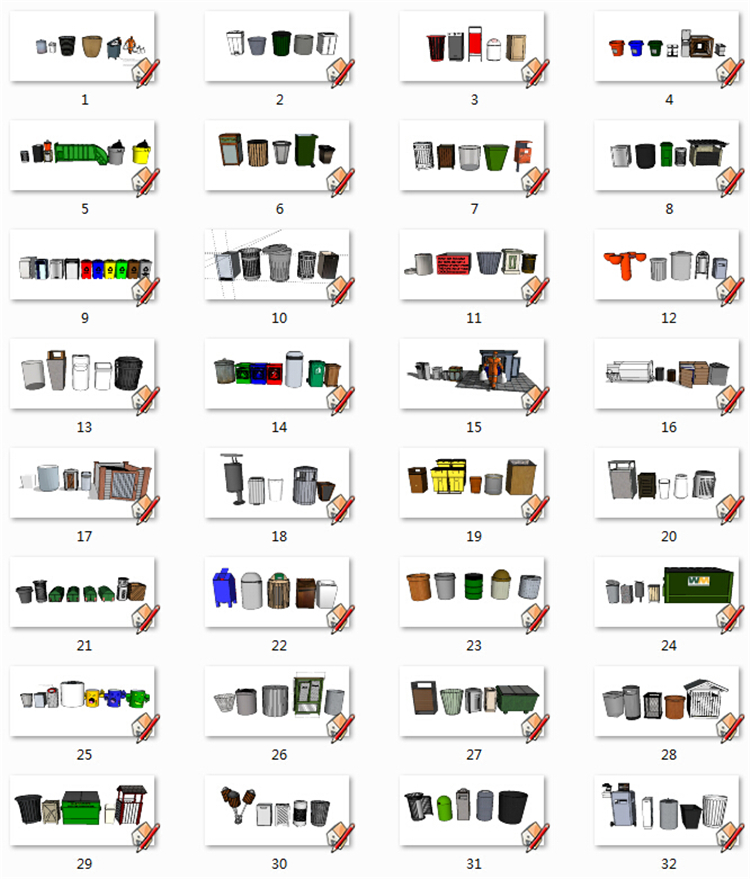 DB00574 景观室内外垃圾桶垃圾箱回收箱设计SU模型SketchUp草...-2