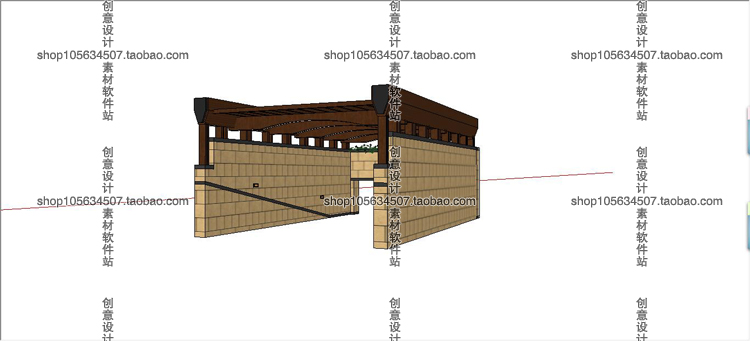 R254 SU自行车棚地下车库入口停车场廊架建筑模型素材sket...-2
