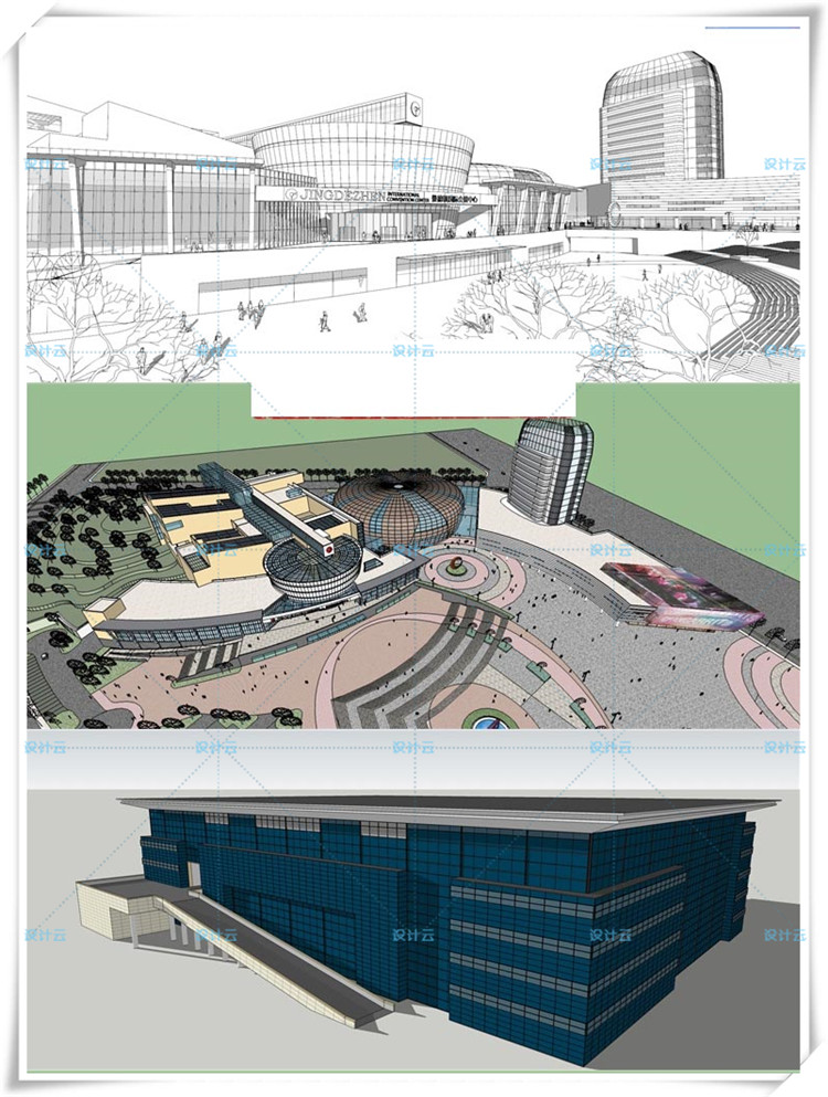 SJ035展览馆模型展览馆文化中心艺术馆建筑设计-8