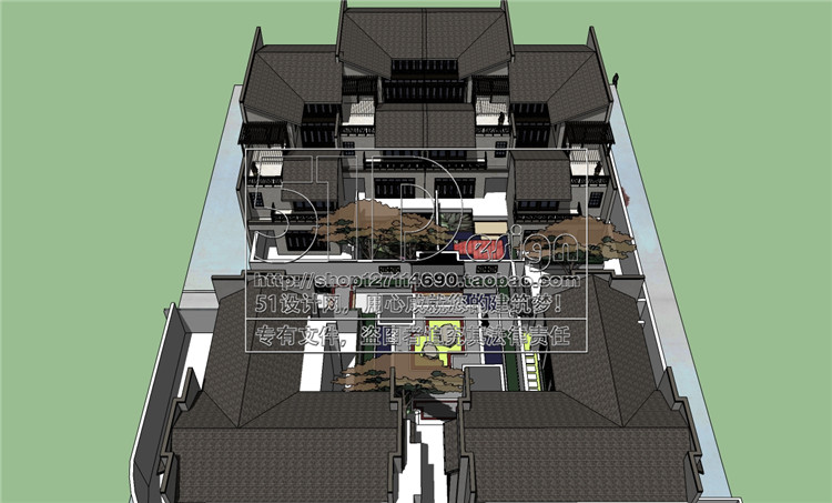 SH00004 草图大师SU模型Sketch建模新中式古典别墅叠加双拼联排-10