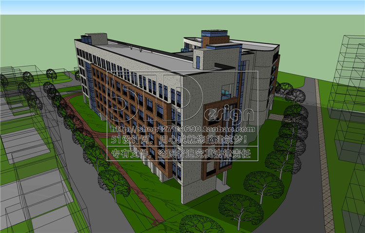 SH00006初高中学大学职校规划教学楼单体课程精细SU模型Sket...-4